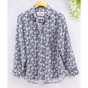 Grayson Women's The Hero Floral Button-Down Shirt White Blue Long Sleeve Sz 2